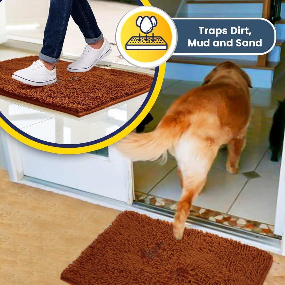 Muddy Mat® Shown on TV – Super Absorbent Door Mat Indoor, Microfiber Quick Dry Chenille Entryway Rug, Non-Slip Front Door Mat, Indoor Mats for Entryway, Machine Washable Pet Rug, Orange 24"x36"