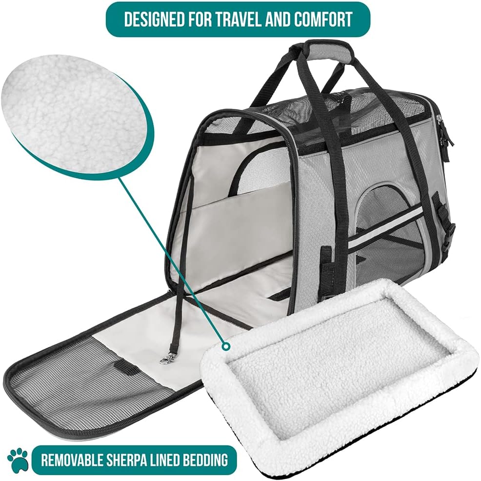 PetAmi Airline Approved Pet Carrier for Cat, Soft Sided Dog Carrier for Small Dogs, Cat Travel Supplies Accessories for Indoor Cats, Ventilated Pet Carrying Bag Medium Large Kitten Puppy, Large Gray