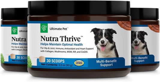 Ultimate Pet Nutrition Nutra Thrive Canine, 40-in-1 Nutritional Powder Supplement for Dogs with Digestion and Immune Support, Vitamins, Minerals, Probiotics, Enzymes, 30 Scoops (Pack of 3)