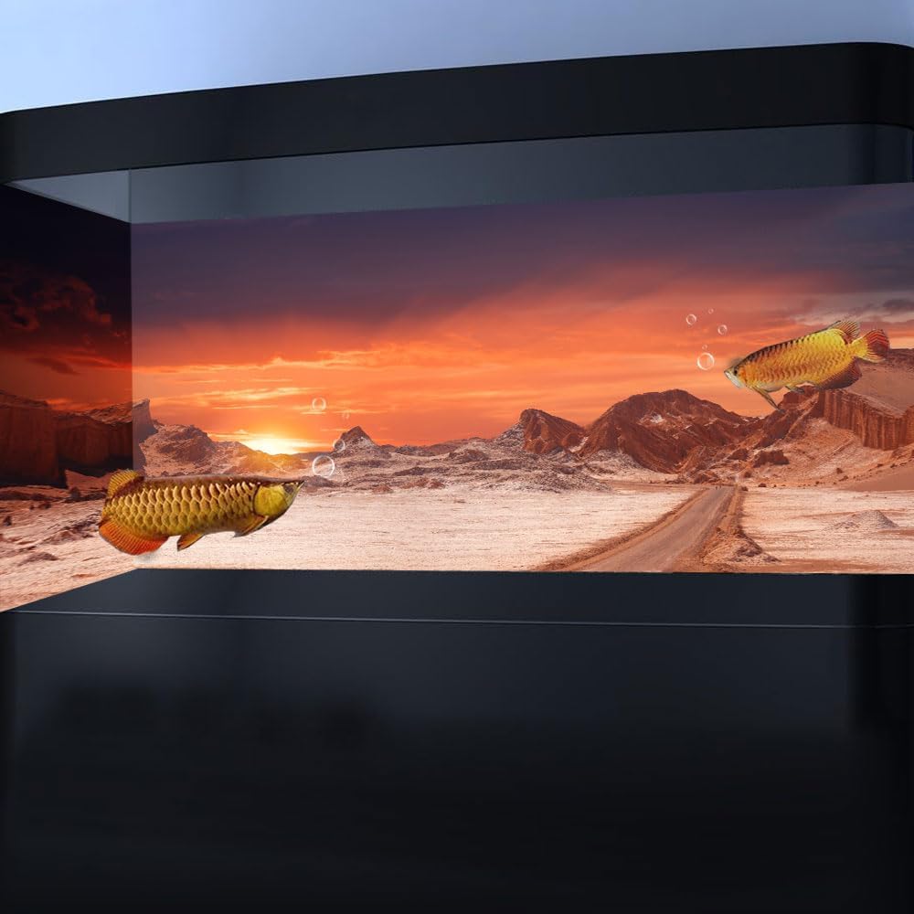 30X18IN Sun and Desert Moon Themed Reptile Habitat on Orange Durable Decorative Background, Terrarium Background with 10EVA Double-Sided Tape