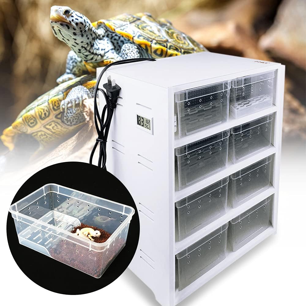8-Grid Acrylic Pet Breeding Box,Large Reptile Enclosure with Hygrometer&Heating Pad,Lizard Spider Snake Tortoise Cage Pet Snake Terrarium Tank Multipurpose Multipurpose Feeding Box,White.
