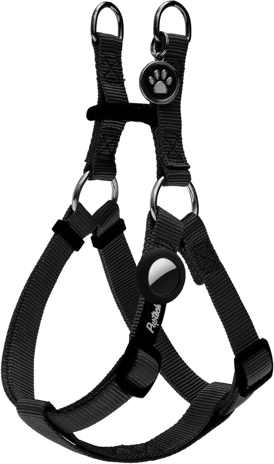 PUPTECK No Pull Dog Harness Soft Adjustable Basic Nylon Step in Puppy Vest Outdoor Walking with ID Tag and A-ir Tag Case, Black, XS