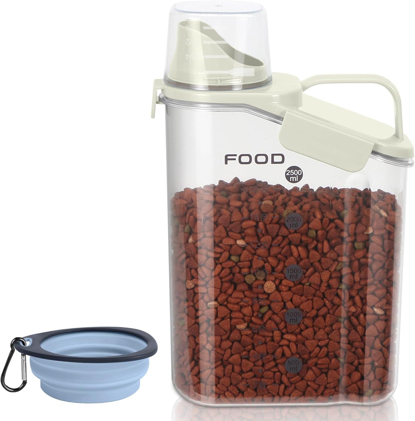 Dog Food Storage Container, Upgraded Large Nozzle BPA-free, 8-12 LBS Plastic Pet Food Storage Containers, With 4 Sealed Clasps, 1 Measuring Cup and Handle (1, A-Beige, 3L)