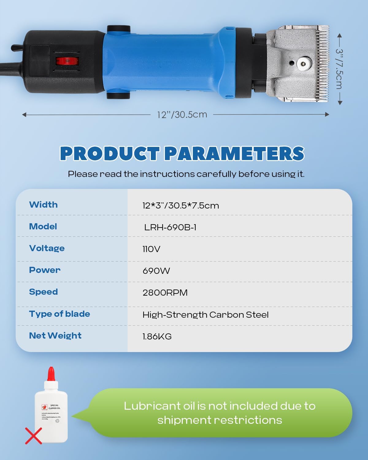 Horse Clippers 690W 28000RPM, Heavy Duty Horse Grooming Kit, Professional Livestock Clippers with 6 Speed Adjustable for Shaving Horse Pony Cattle Goat Large Dogs and Others