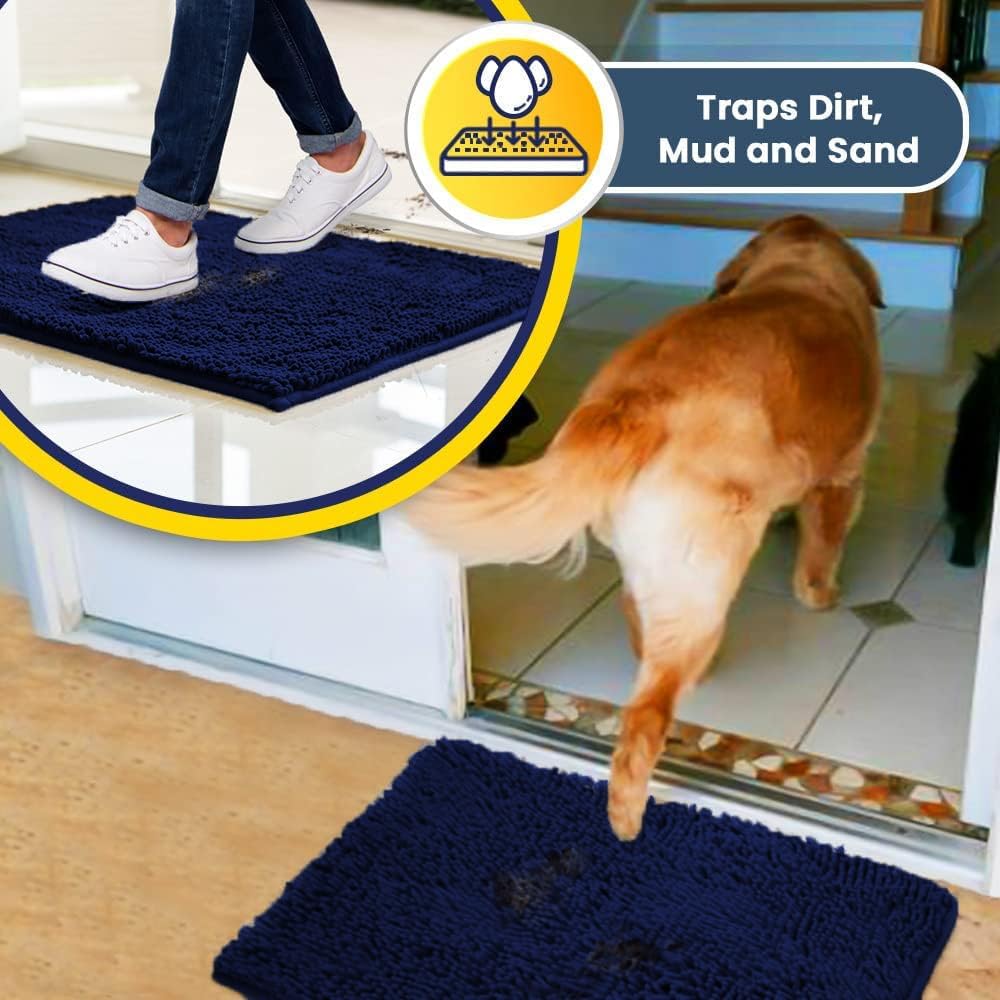 Muddy Mat® Shown on TV – Super Absorbent Door Mat Indoor, Microfiber Quick Dry Chenille Entryway Rug, Non-Slip Front Door Mat, Indoor Mats for Entryway, Machine Washable Pet Rug, Navy Blue 24"x36"