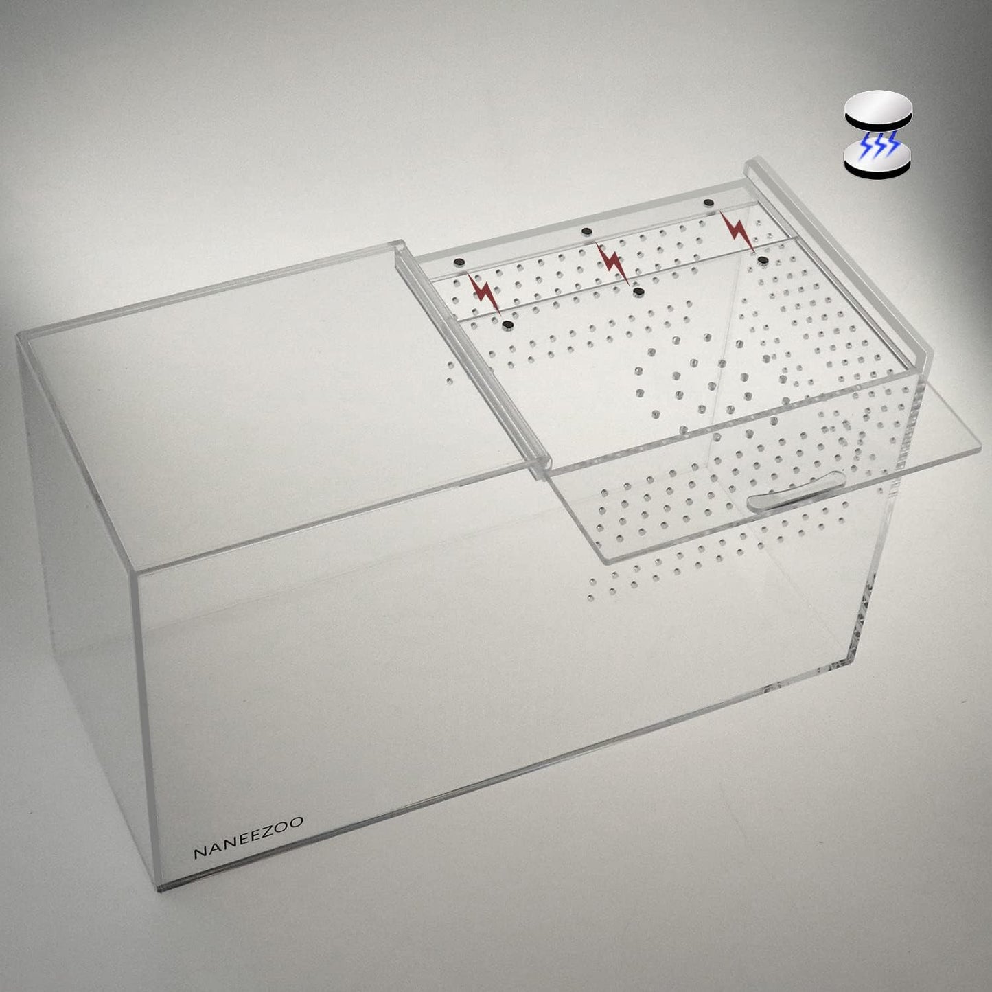 NANEEZOO Acrylic Reptile Terrarium Enclosure, 14”x6”x8” Tarantula Enclosure with Magnetic Sliding Door, Breeding Box for Arboreal Reptiles, Amphibians, Mantis, Spiders, Cricket & Other Invertebrates