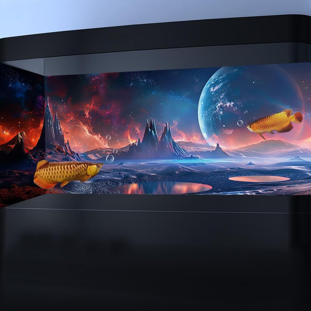 Scarlet Cosmic Aquarium Background,Cool Galaxy Parallel Space Themed Fish Tank Background, Tropical Desert Terrarium Background 30X18IN with 8 EVA Double-Sided Tape