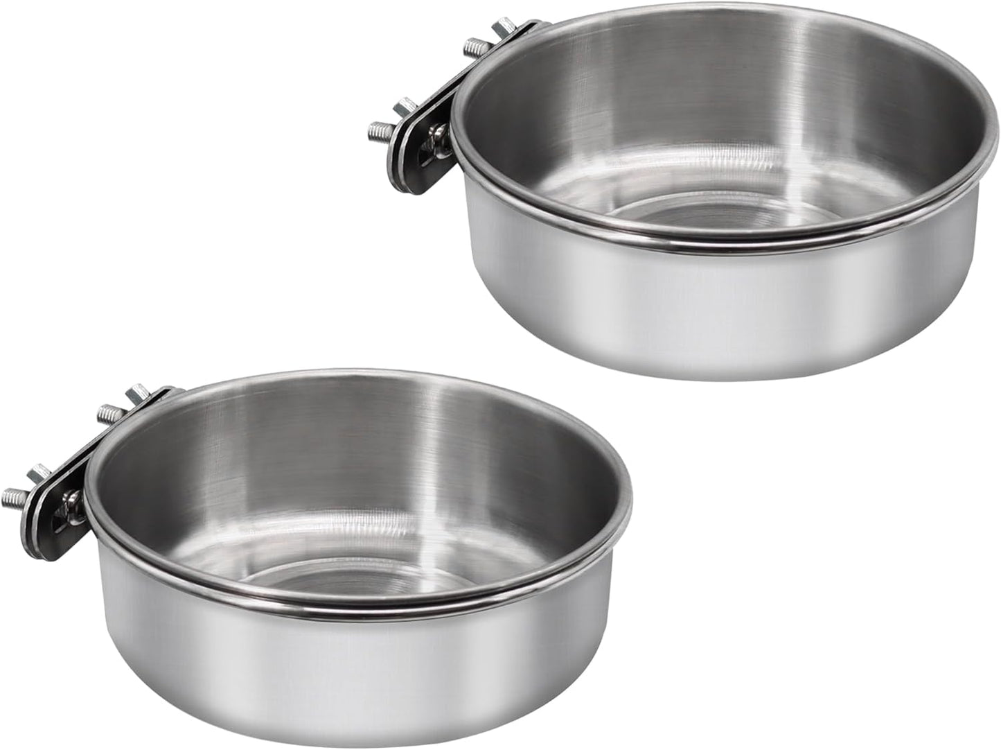 2 Pcs Medium Bird Feeding Dish Cups,Parrot Food Bowl Cage with Clamp Holder Stainless Steel,Birdcage Coop Water Feeder for Cockatiel Parakeet Macaw Finches Lovebirds Small Animals (2 Pack, M)