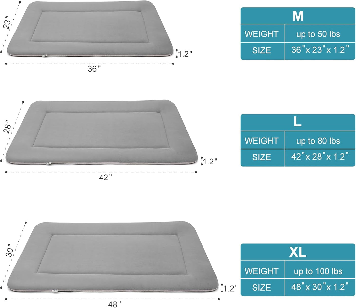 Magic Dog Extra Large Dog Bed Soft Dog Crate Pad Dog Mat, Jumbo 48 Inches Machine Washable Pet Bed Kennel Pad with Non-Slip Bottom, Gray