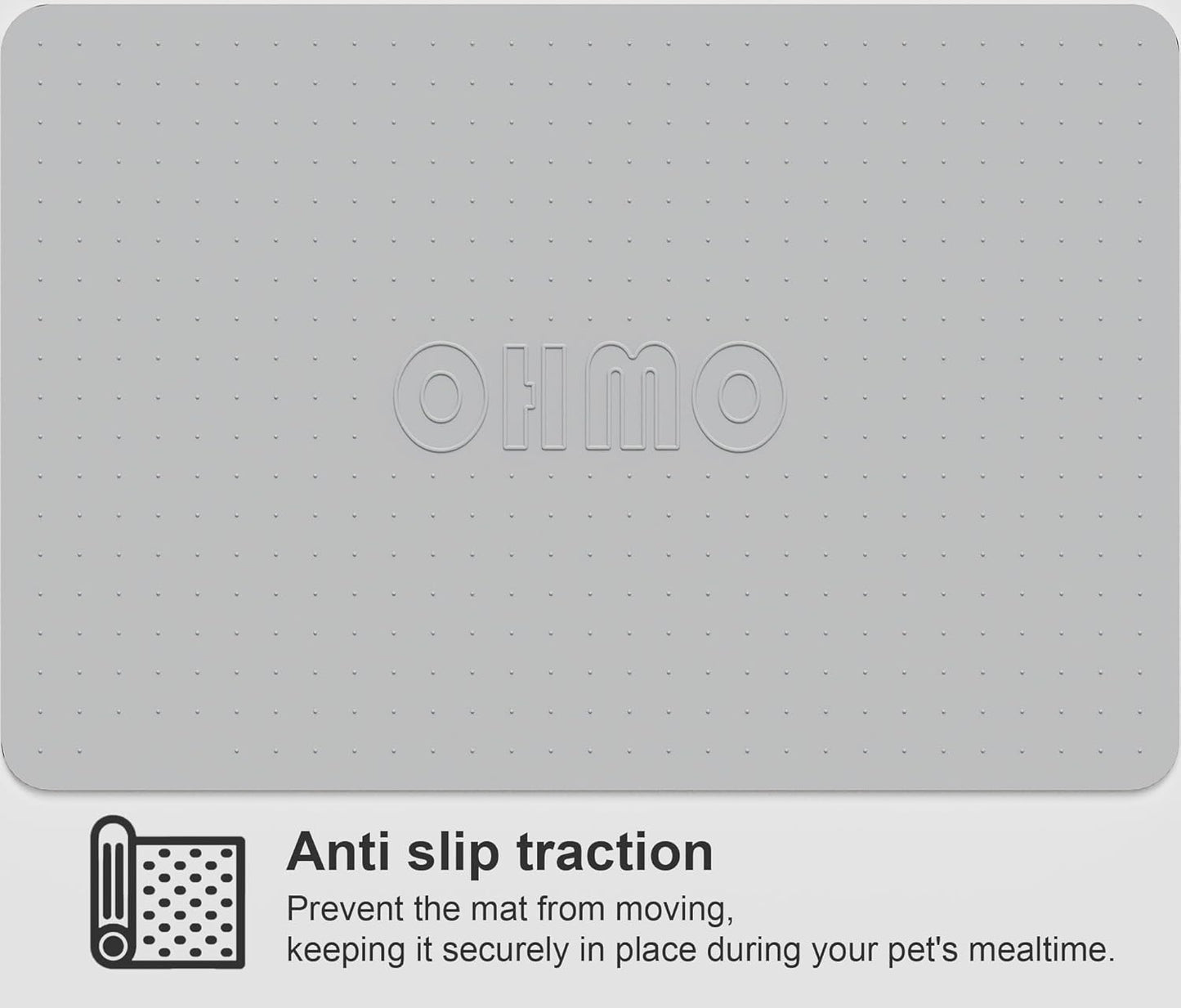 OHMO Dog Food Mat, Silicone Waterproof Cat Food Mat, Non-Skid Spill Proof Pet Feeding Mat for Food and Water, Easy to Clean Dog Placemat(Ash, 23.6" x 15.8")