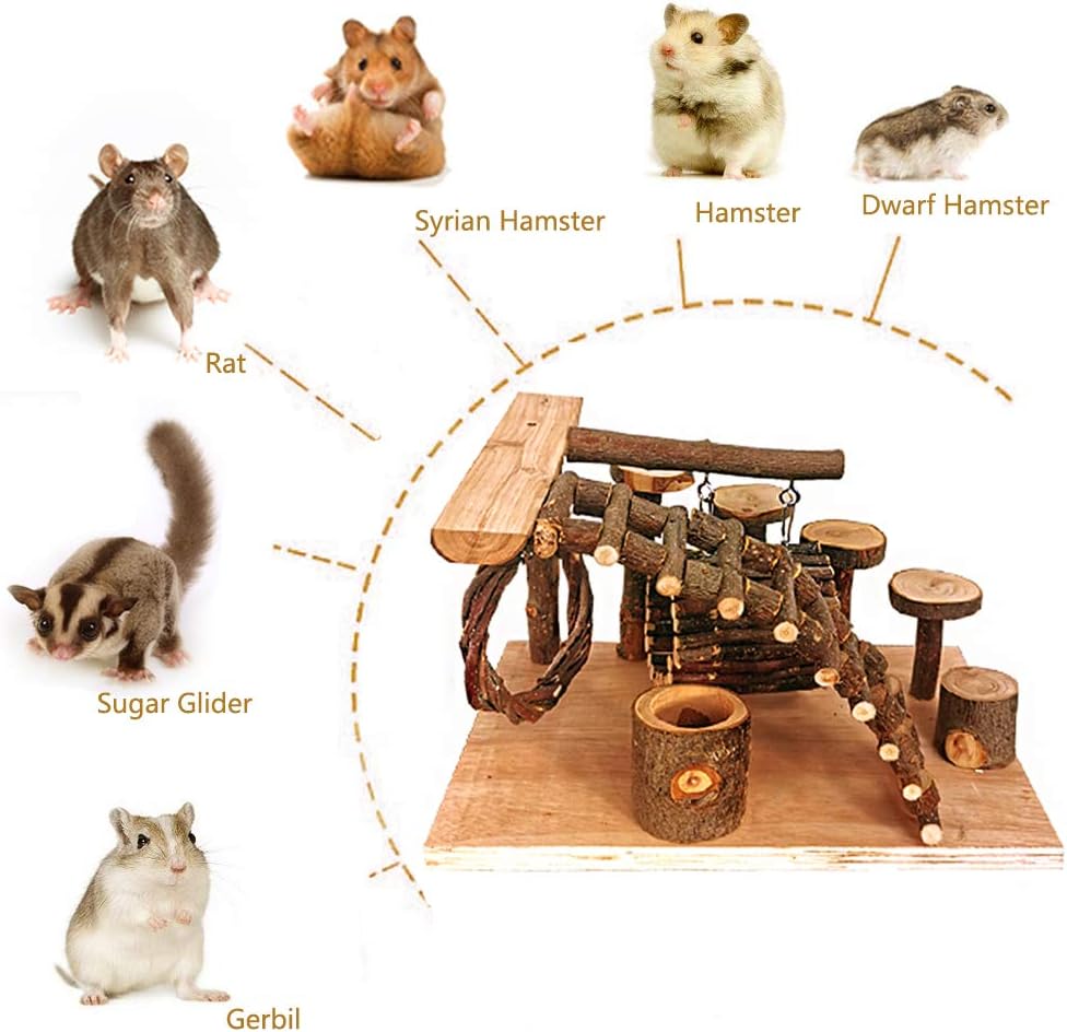 Tfwadmx Wooden Hamster Playground Platform, Small Animals Activity Set Climbing Bridge Ladder Ramps Toys for Mouse Dwarf Hamster Gerbil Chinchilla Guinea Pig Sugar Glider Syrian Hamster