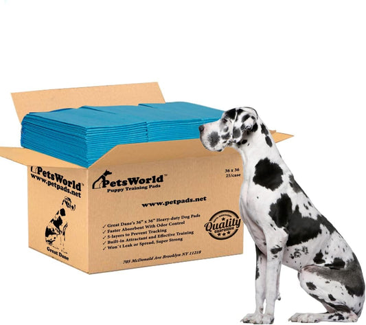 PETSWORLD Giant Dog Potty Pads, Odor-Eliminating, 36" x 36", Ultra Absorbent 5-Layer Leak-Proof Training Pads for Dogs & Cats (36x36, 25 Count)