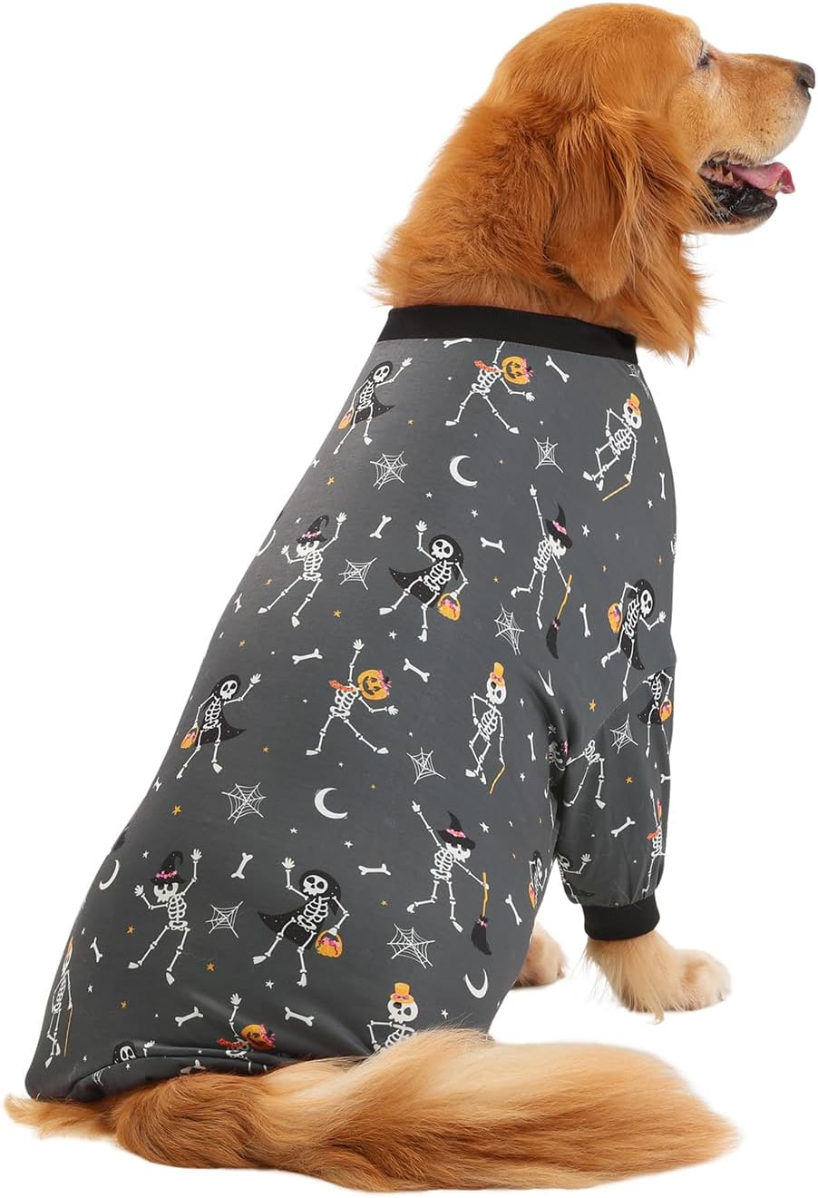 HDE Dog Pajamas One Piece Jumpsuit Lightweight Dog PJs Shirt for M-3XL Dogs Skeleton Bones - S
