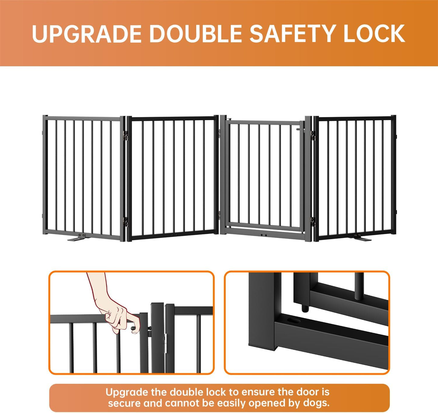 Full Metal Freestanding Dog Gate with Door, 24'' Height Foldable Pet Dog Fence for Indoor & Outdoor, 4 Panels Extra Wide Free Standing SmallDog Gates for Doorways,House,Stairs,Porch,Deck,Yard