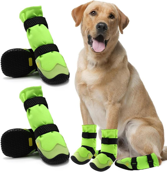 Dog Shoes for Hot Pavement Anti-Slip Dog Boots & Paw Protectors for Winter Snowy Day Summer Dog Snow Boots Waterproof Dog Shoes for Small to Large Dogs with Reflective Straps for Hiking 4Pcs