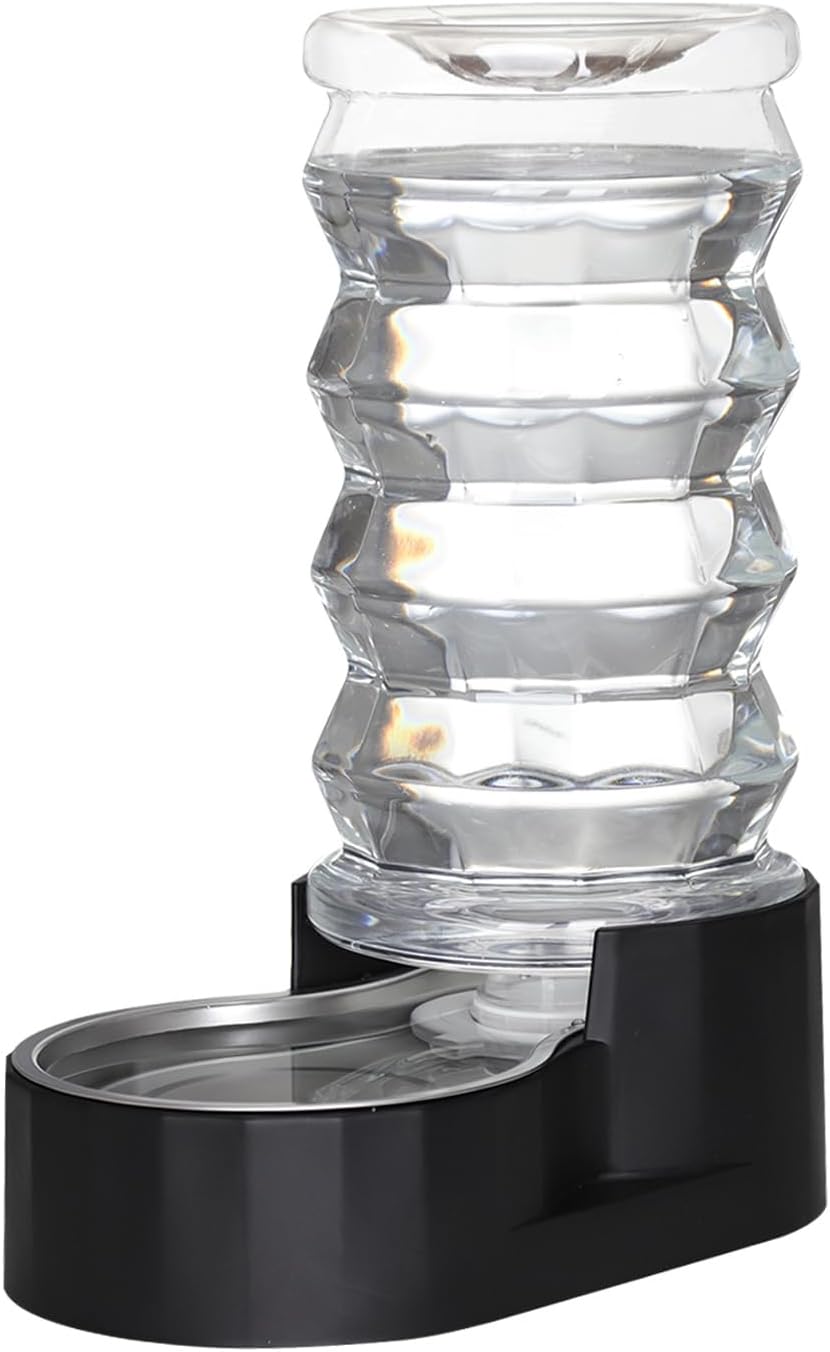 Sfozstra Lagre Gravity Dispenser for Dogs: 8L Black Automatic Stainless Steel Water Bowl Waterer - Great for Family Homes and Outdoor Activities