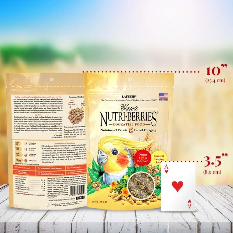 LAFEBER'S Classic Nutri-Berries Pet Bird Food, Made with Non-GMO and Human-Grade Ingredients, for Cockatiels (10 oz Pack of 2)