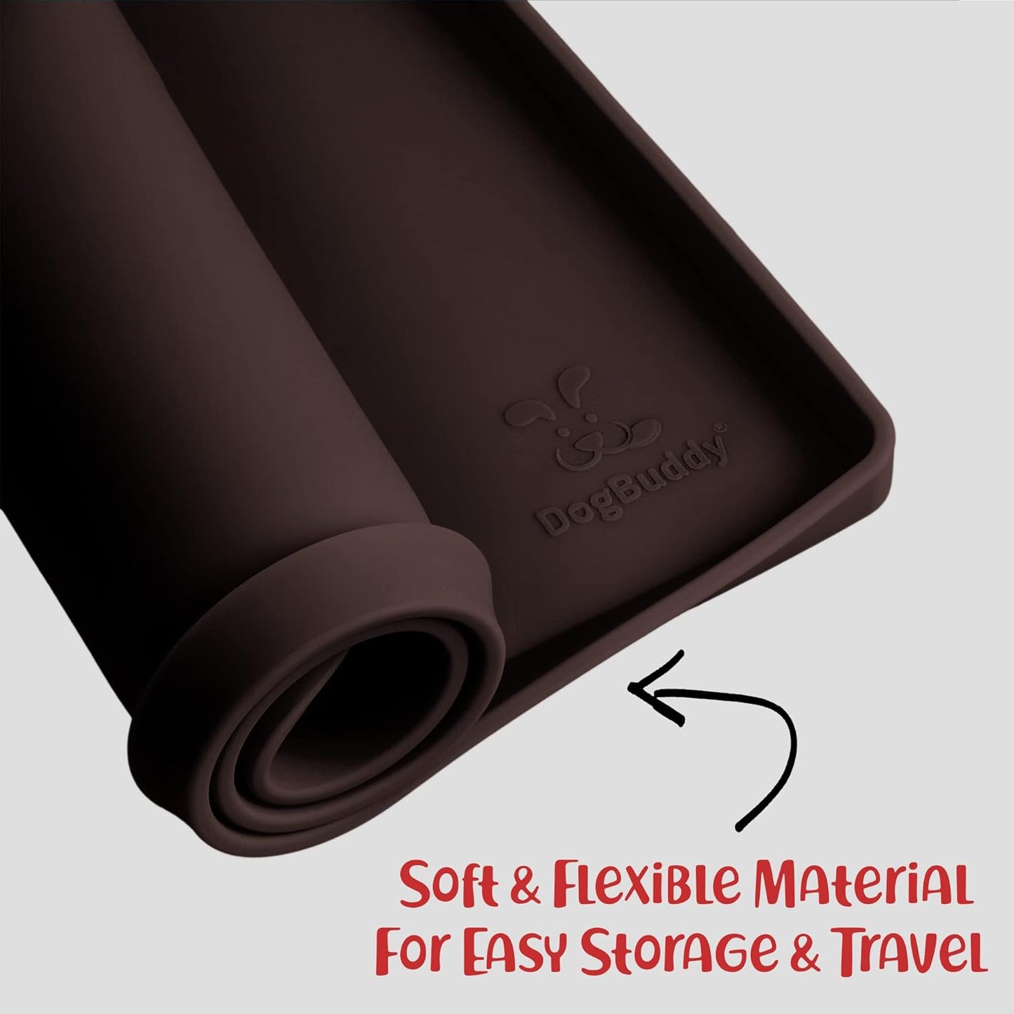 DogBuddy Dog Food Mat – Waterproof Dog Bowl Mat for Food and Water, Silicone Pet Feeding Mats for Floors, Non-Slip Placemat with High Edges for Dogs Bowls, Puppy Essentials (M: 21” x 14”, Coffee)