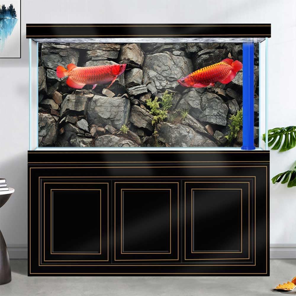 72X18IN Stone Aquarium Background, Rock Fish Tank Background, Natural Rocky Glass Terrarium Background with 8 EVA Double-Sided Tape