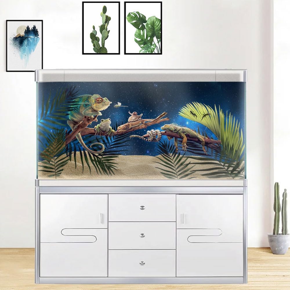 24X12IN Starry Aquarium Background, Art Starry Fish Tank Decorations Background, with 8 EVA Double-Sided Tape