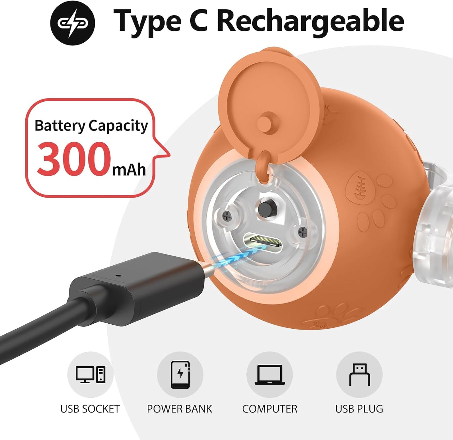 Interactive Cat Toys, Automatic Moving Cat Toys for Bored Indoor Adult Cats, Fast Rolling, Chirping & Motion-Activated Kitty Toys, Fun Gift for Cats with Speedy Tail 2.0, USB Rechargeable, Orange