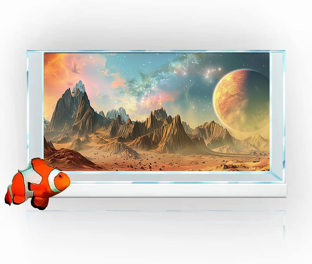 Cosmic Aquarium Background,Cool Galaxy Parallel Space Themed Fish Tank Background, Tropical Desert Terrarium Background 24X16IN with 8 EVA Double-Sided Tape