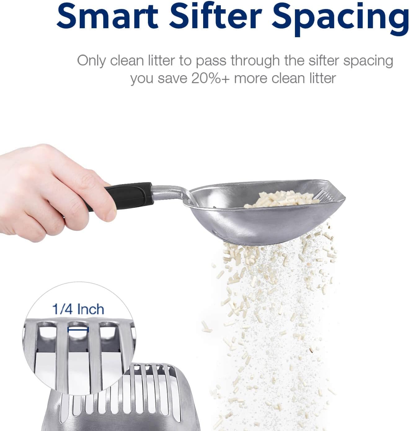 WePet Cat Litter Scoop, Aluminum Alloy Sifter, Kitty Metal Scooper, Deep Shovel, Long Handle, Poop Sifting, Kitten Pooper Lifter, Durable, Heavy Duty, for Litter Box