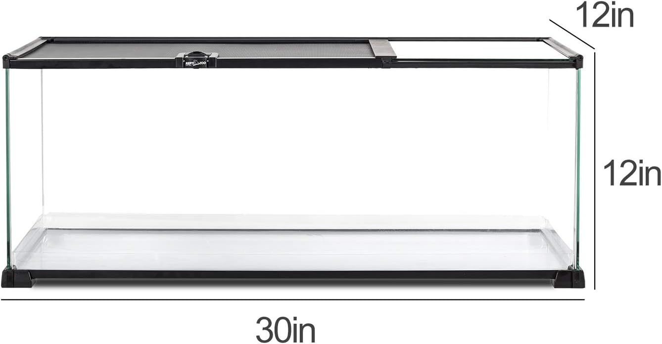 REPTI ZOO 20 Gallon Reptile Glass Terrarium Easy Clean Tank 30" x 12" x 12" Dual Top Sliding Top Cover for Reptile Snake Hamster Hedgehog Small Animals (Knock-Down)