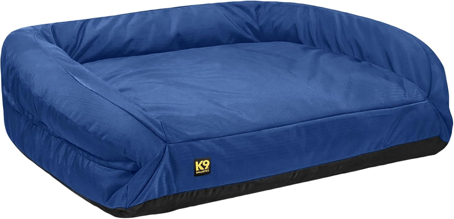 K9 Ballistics Tough Orthopedic Large Bolster Dog Bed - Washable, Durable and Water Resistant Dog Bed - Made for (L) Large Big Dogs, 40"x34", Blue Quartz