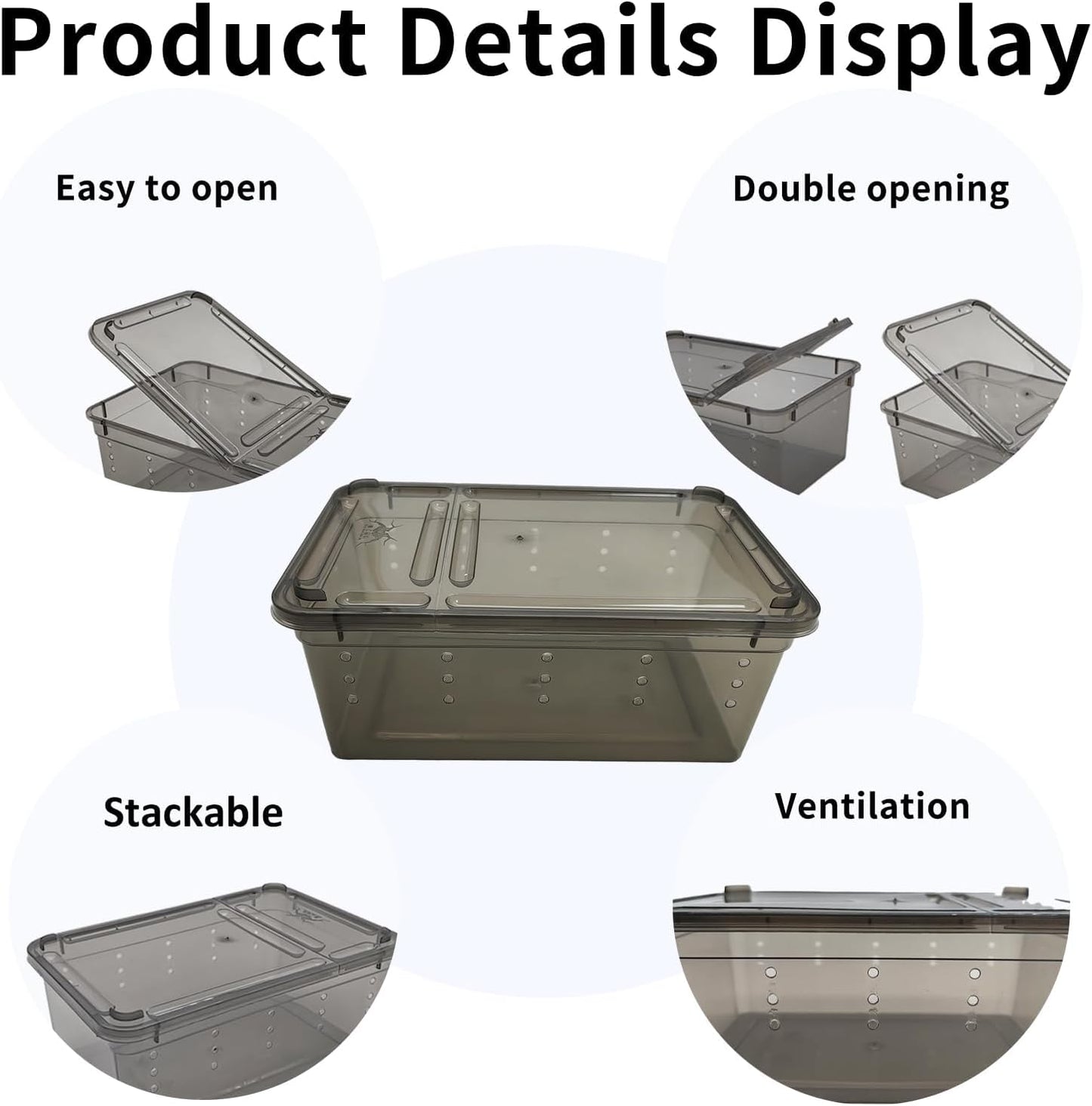 PINVNBY 8 PCS Reptile Feeding Box Portable Snake Breeding Box Lizard Cage Hatching Container 7.48"x4.92"x2.95" Transparent Plastic Pet Houses for Spider Scorpion Gecko Insect Tortoise Treefrog(Black)