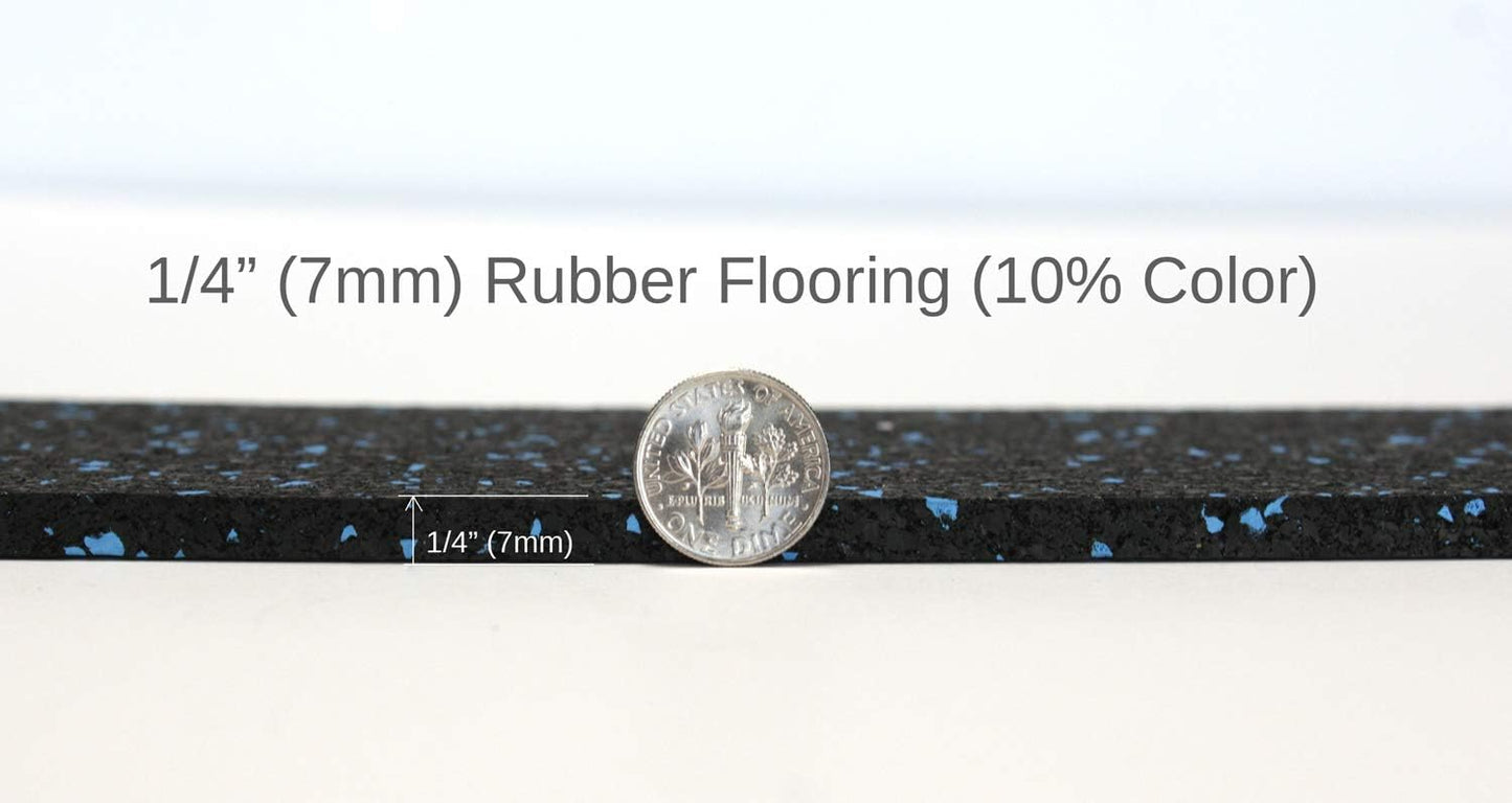 American Floor Mats 1/4in (7mm) Thick 10% Blue/Grey 4' x 15' Heavy Duty Rubber Rolls, Protective Exercise Mats, Home Gym Rubber Flooring