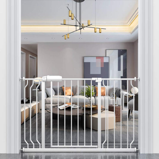 ALLAIBB Extra Wide Pressure Mounted Baby Gate Walk Through Child Kids Safety Toddler Tension White Long Large Pet Dog Gates with Extension for doorways Kitchen (48.03-52.76"/122-134cm)