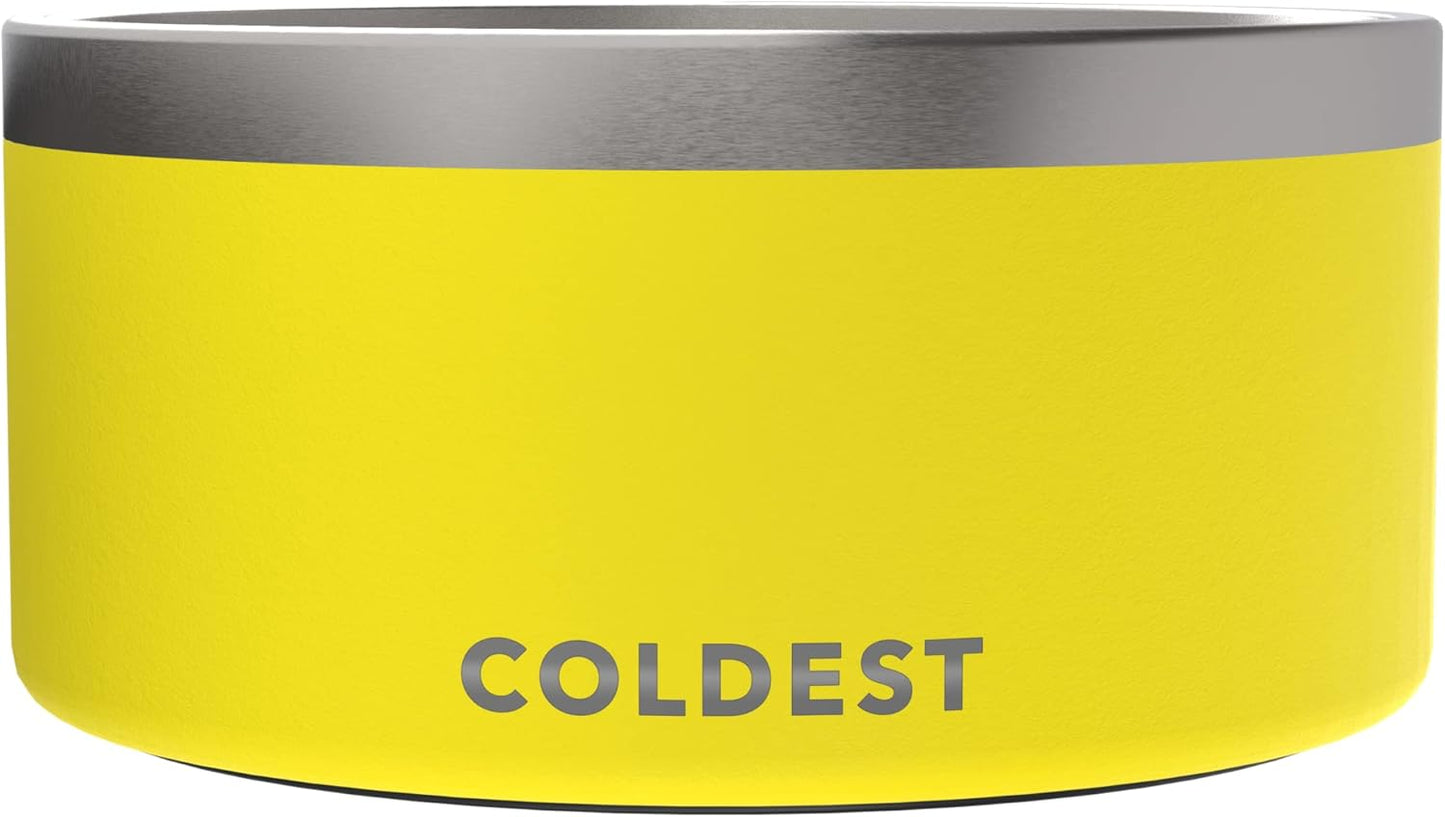 Coldest Dog Bowl - Anti Rust Metal, Non Slip, 3 Layers Insulated Stainless Steel Dog Bowls - Spill Proof & Heavy Duty - Water Bowl for Dogs, Cats & Pets, Dish Washer Safe (200 oz, Solar Yellow)