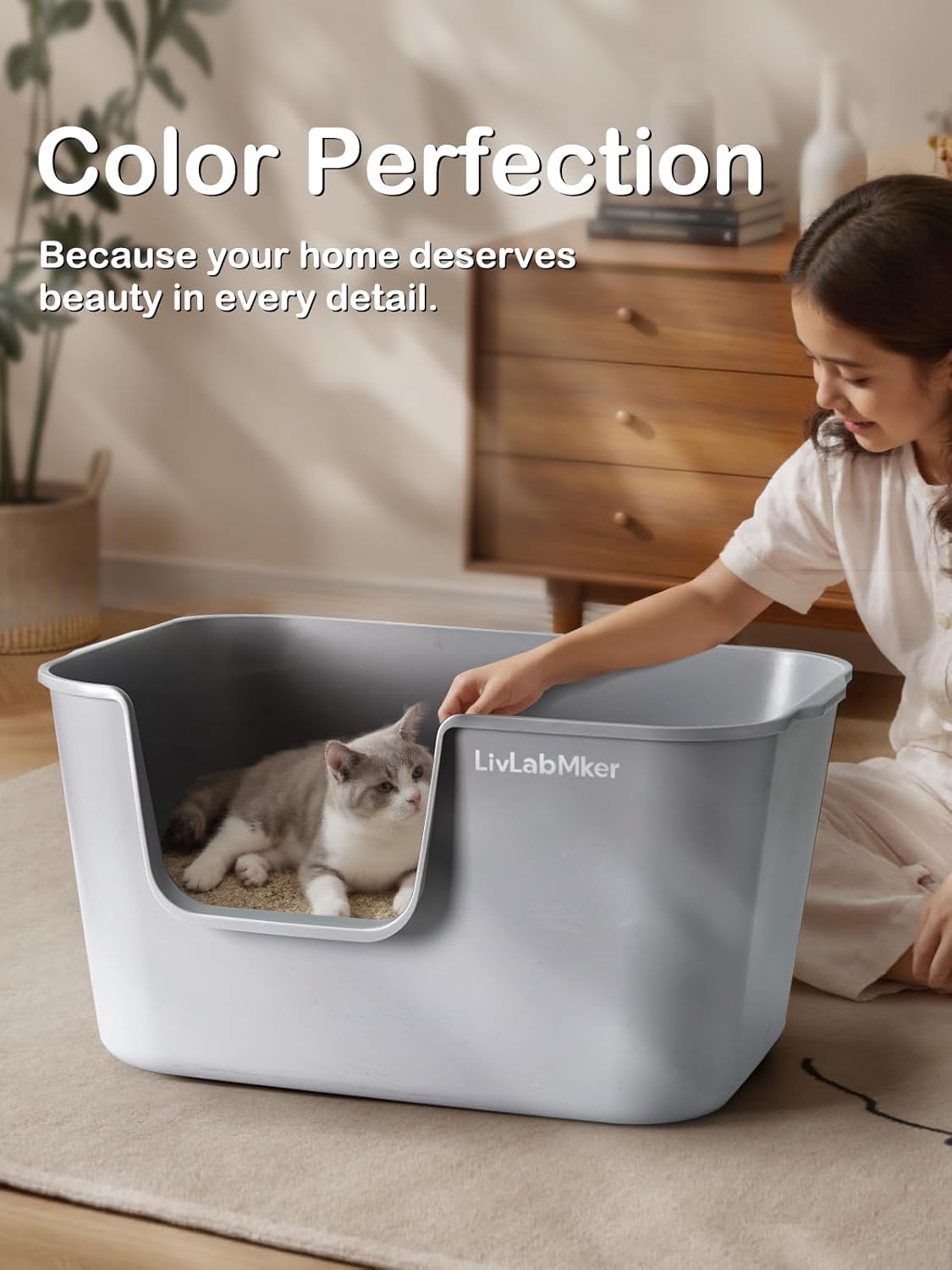 Extra Large Cat Litter Box with High Sides - Splash-Proof Design for Big Cats & Multi-Cat Homes, 24.6in x 16.7in x 12.8in (Green)