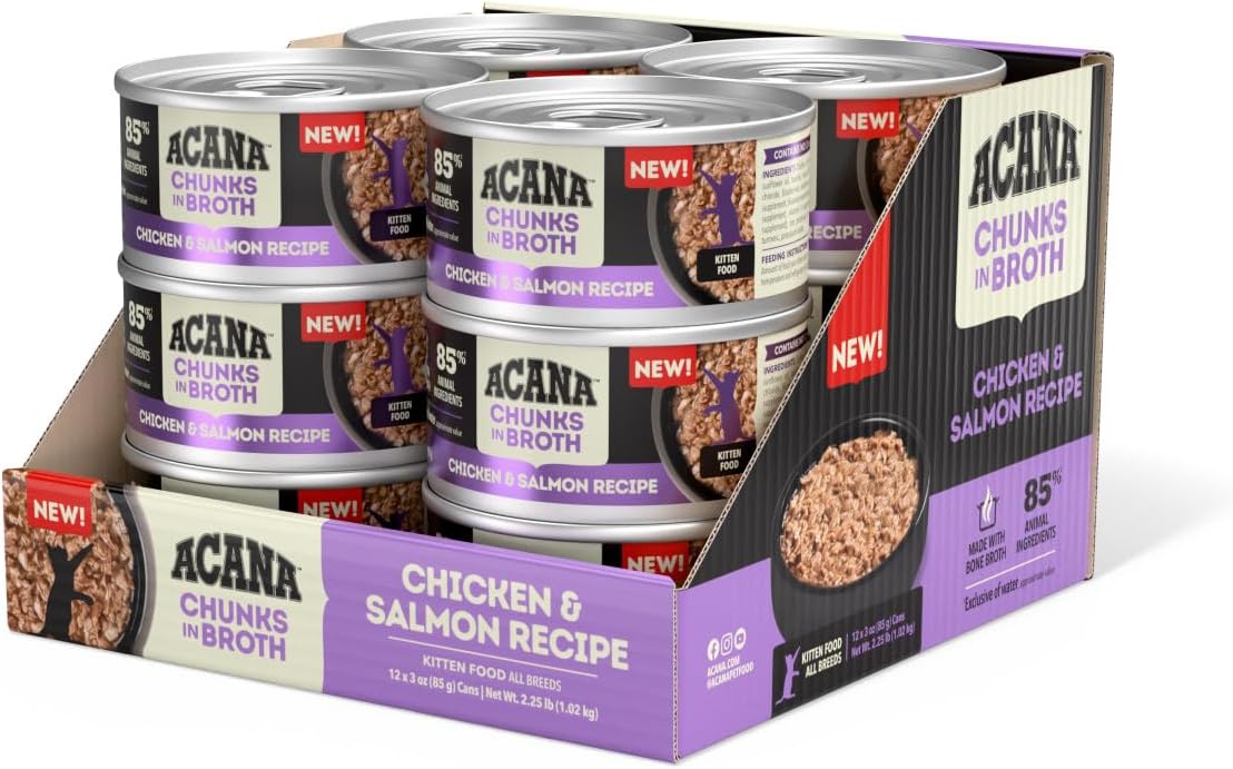 ACANA Chunks in Broth Wet Cat Food Chicken & Salmon Recipe for Kittens 3oz Cans (12 Count)