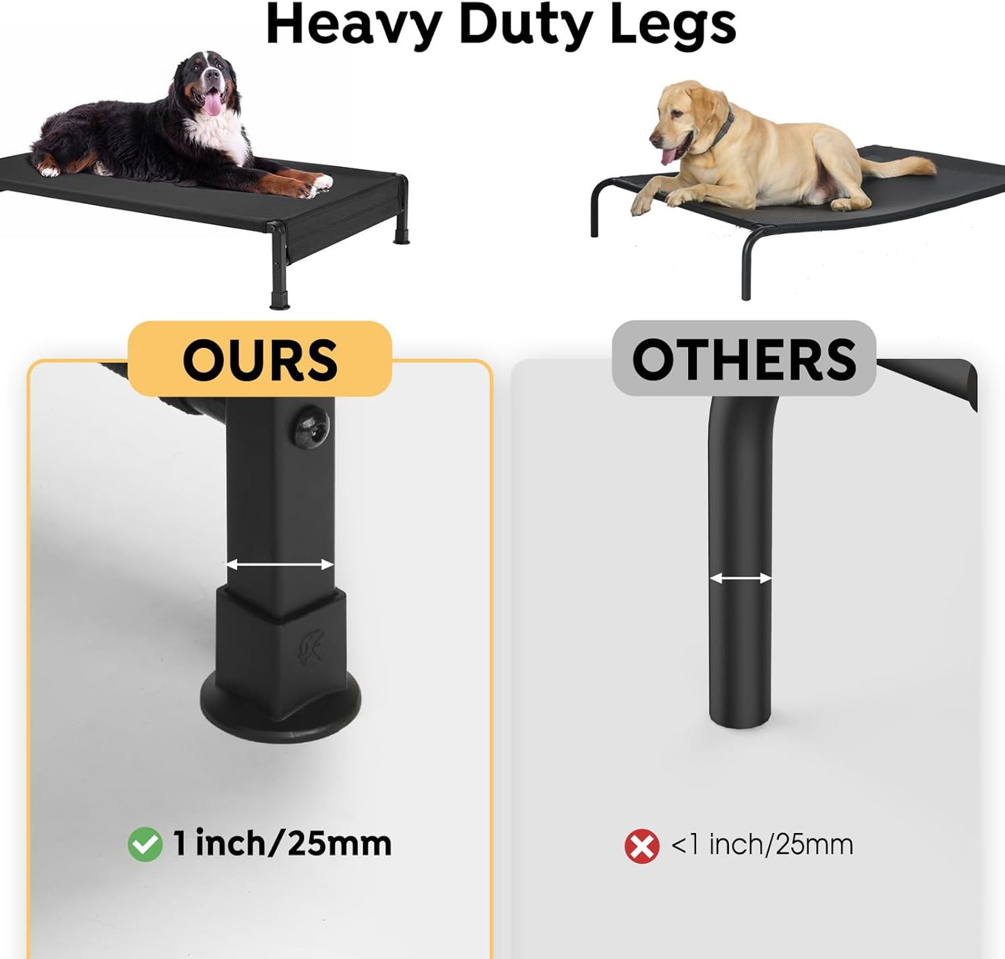 Veehoo Cooling Outdoor Dog Bed, Heavy Duty Elevated Pet Bed with Washable & Breathable Teslin Mesh, Non-Slip Silicon Feet, Dog Cot Bed with Support Hem, 47" x 29", Black, CWC2433