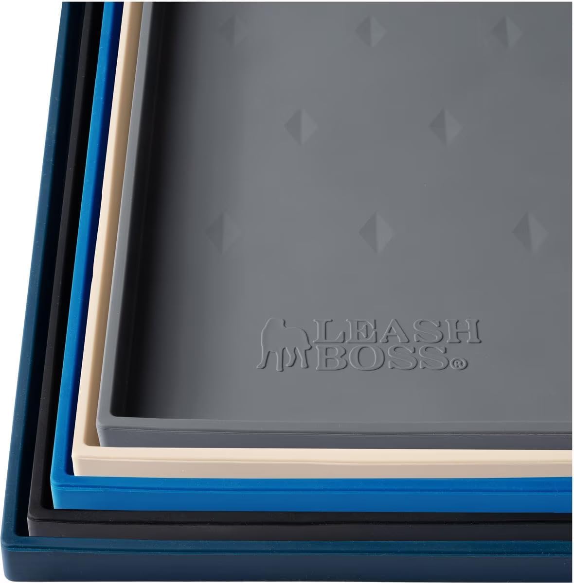 Leash Boss Silicone Dog Water Bowl Pad - XL 25" x 17" Gray - Tall Lip & Non-Slip Base - Waterproof Dog & Cat Food Mat