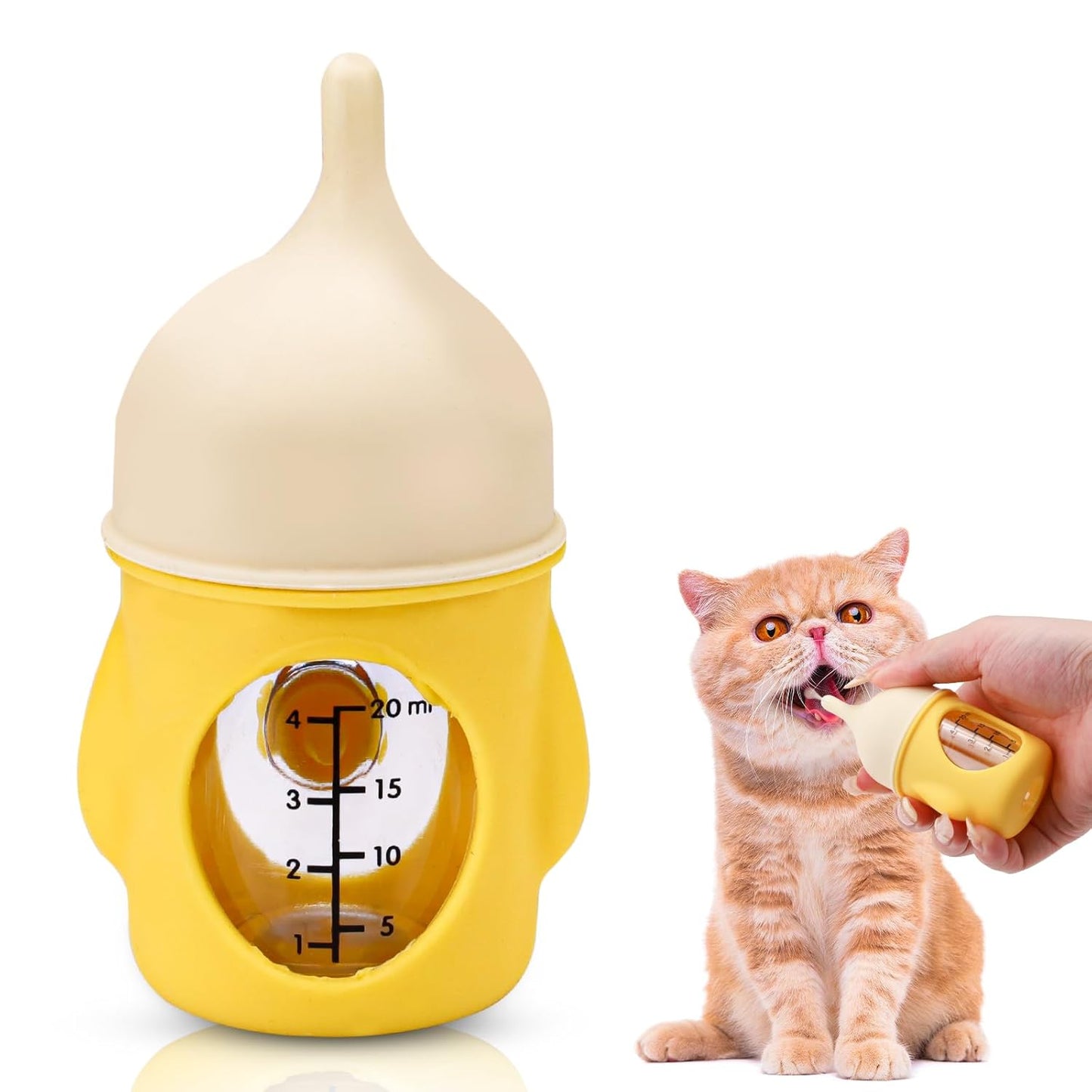 Kitten Bottle Feeding Kit for Nursing, Silicone Nipple Anti-Choking Puppy Bottle, YITOBA Small Clear Scale Puppy Feeder for Nursing Newborn Cats Dogs Pets (20ml)