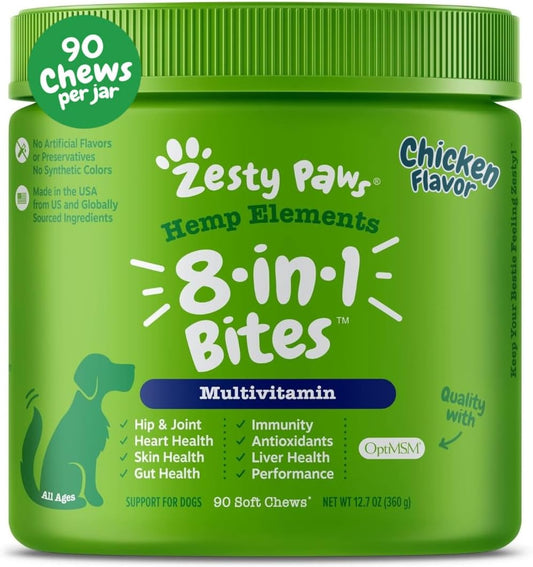 Zesty Paws 8-in-1 Bites for Dogs + Hemp Seed, 90 Count (Packaging May Vary)