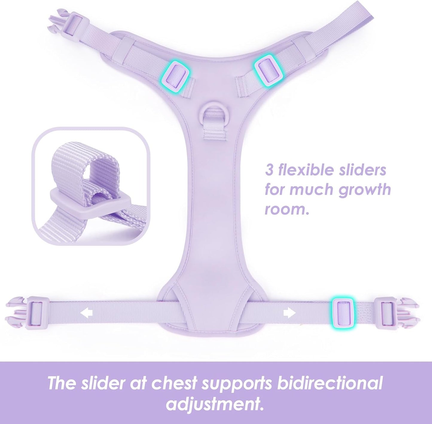 No Pull Dog Harness, Puppy Vest with Front Clip for Small Medium Large Sized Dog(Light Purple,XL)