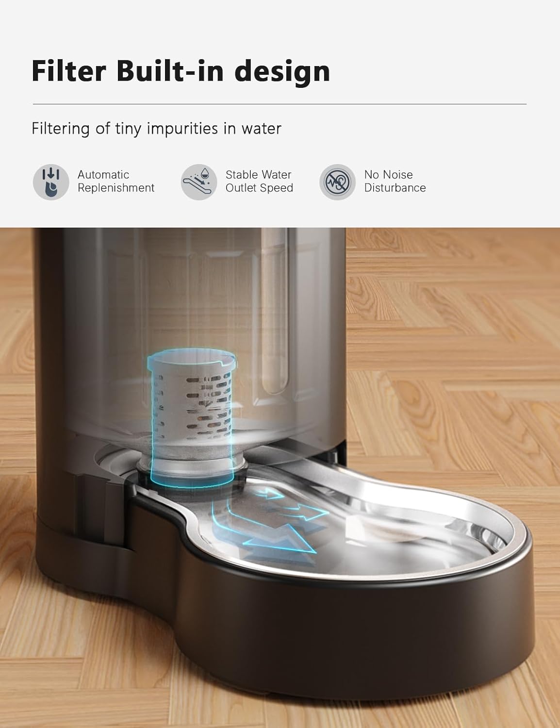 CZPET Automatic 7L FilterDog and Cat Water Dispenser with Stainless Steel Bowl Gravity Waterer,Large Capacity and Drinking Area Noise-Free for Pets