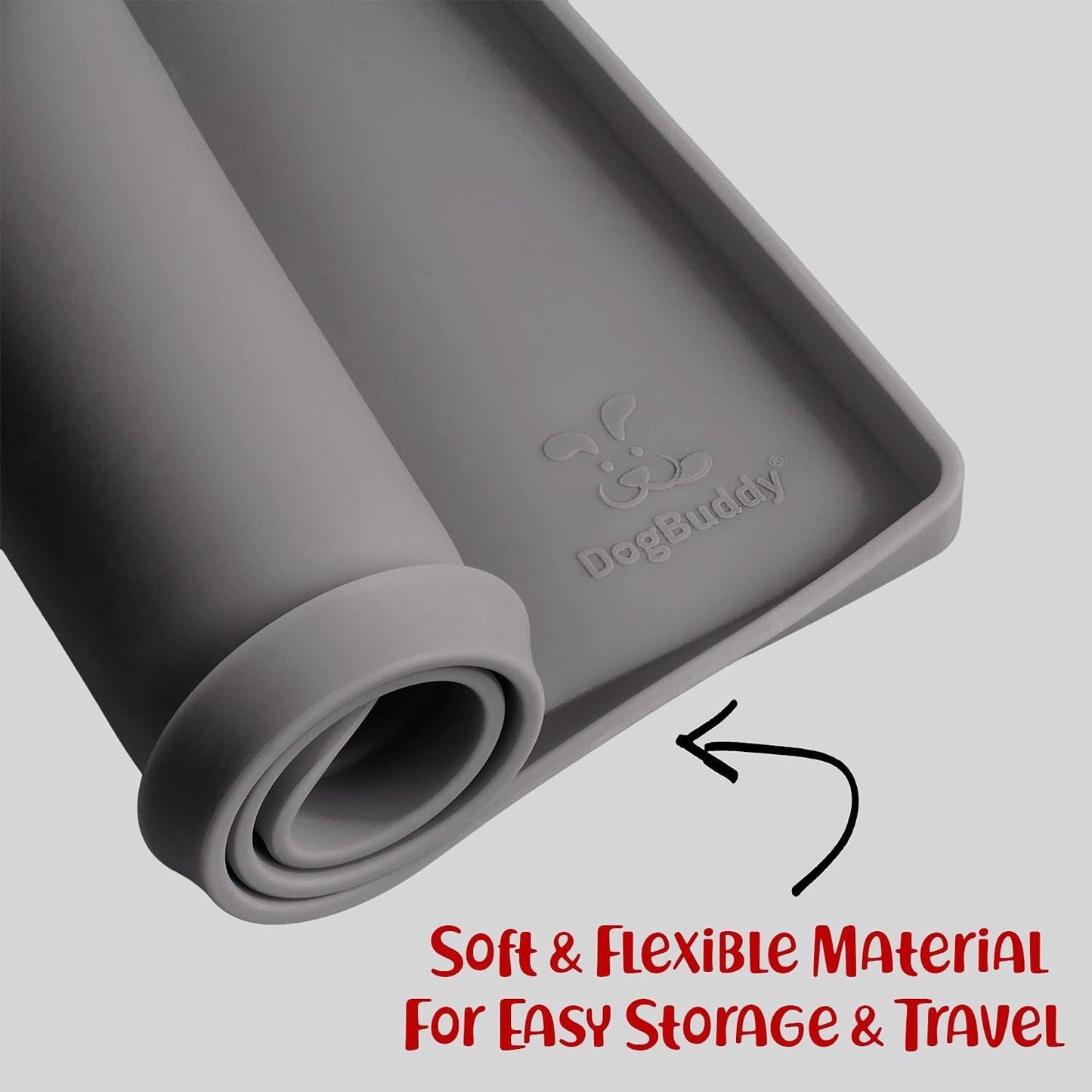 DogBuddy Dog Food Mat – Waterproof Dog Bowl Mat for Food and Water, Silicone Pet Feeding Mats for Floors, Non-Slip Placemat with High Edges for Dogs Bowls, Puppy Essentials (M: 21” x 14”, Shadow)