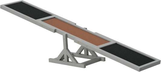 PawHut Wooden Dog Agility Seesaw for Training and Exercise, Platform Equipment Run Game Toy, Weather Resistant Pet Supplies, 71" L x 12" W x 12" H, Gray