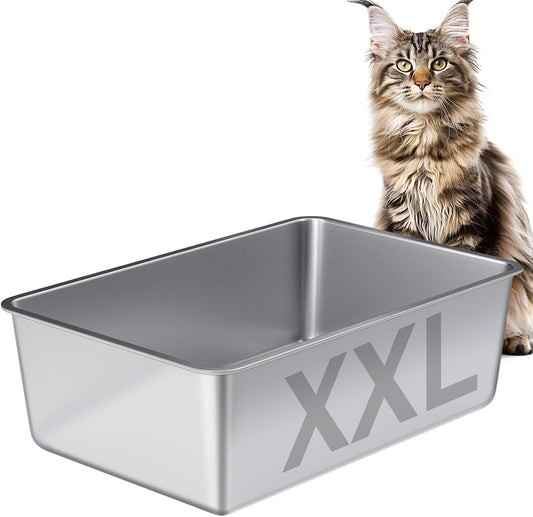 Large Stainless Steel Cat Litter Box-Metal Litter Box for Cats, High Sided Metal Litters Boxes, No Smell, Non Stick, Easy Clean, Odor Proof, Indoor Outdoor