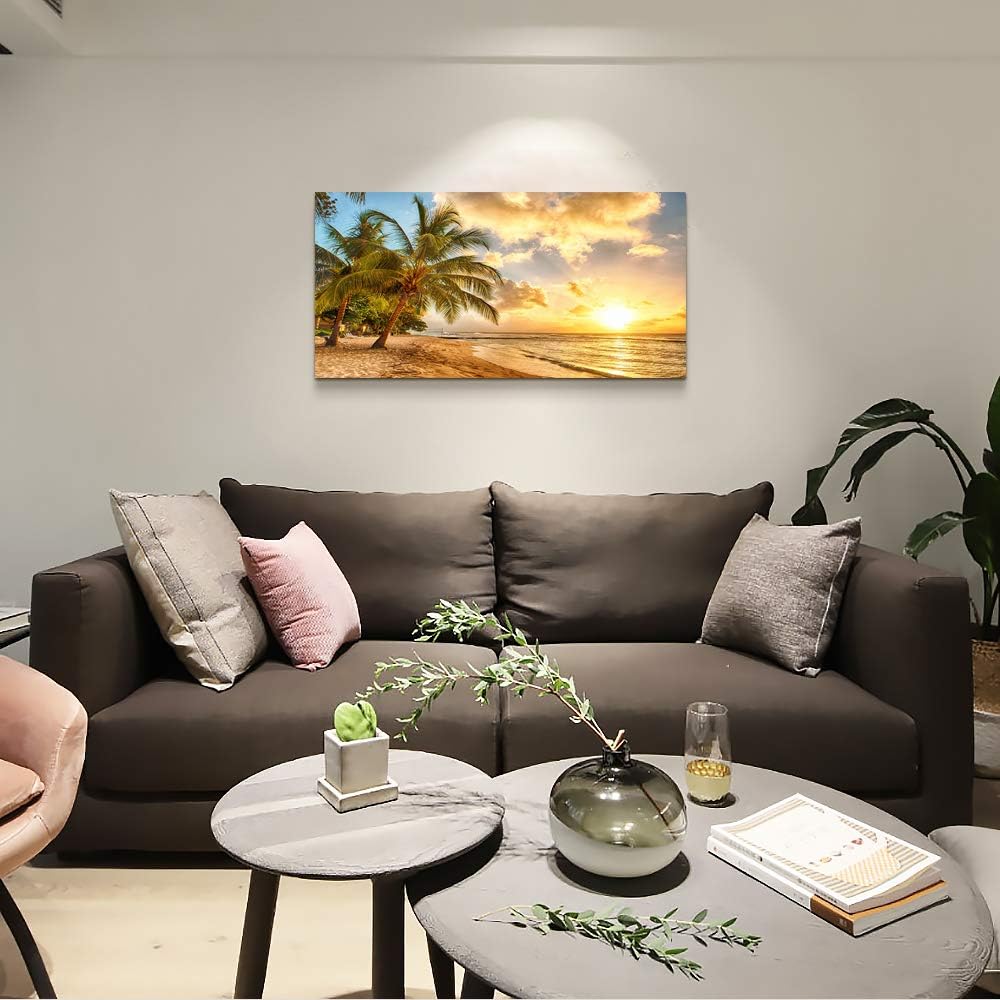 wall art for living room bathroom Wall Decor sun beach sea coconut tree ocean landscape painting to Hang Home Decorations for office bedroom kitchen Works canvas Prints pictures 20" x 40"inch