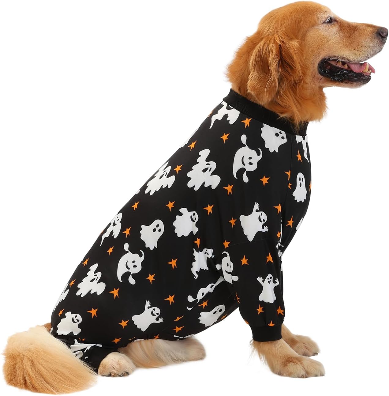 HDE Dog Pajamas One Piece Jumpsuit Lightweight Dog PJs Shirt for M-3XL Dogs Ghostly Stars - XL