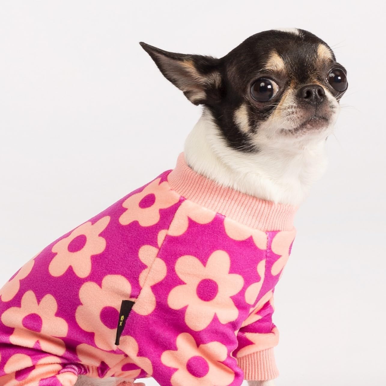 Fitwarm Flower Fleece Dog Pajamas, Warm Winter Dog Clothes for Small Dogs Girl, Cozy Pet Onesie with Feet, Pink, Medium