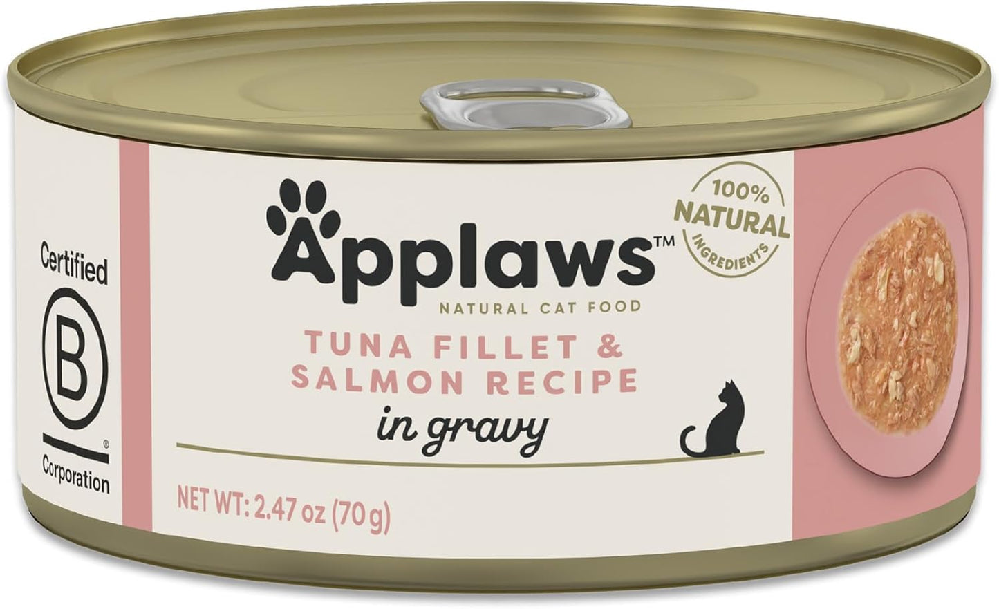 Applaws Natural Wet Cat Food in Gravy, Limited Ingredient Canned Wet Cat Food, No Additives, Made with Natural Ingredients, Tuna Fillet with Salmon in Gravy (24 x 2.47oz Cans)
