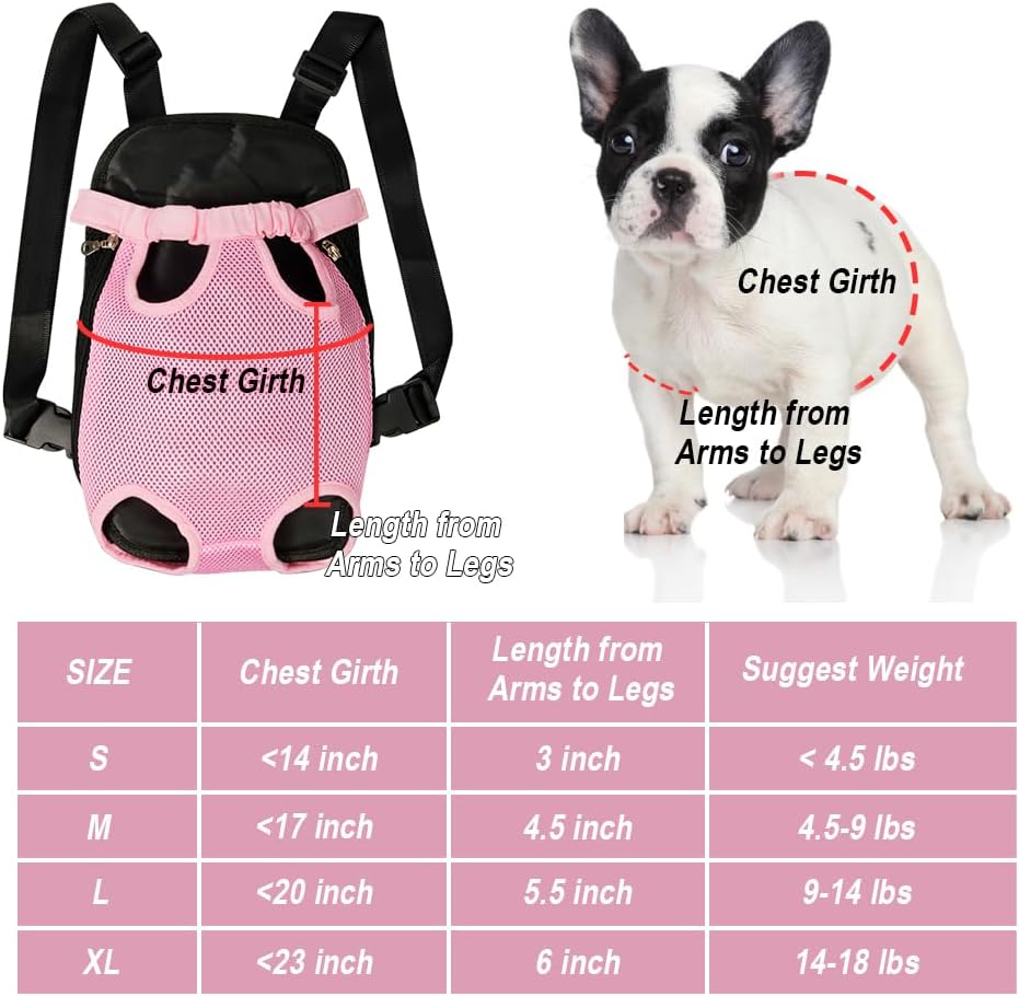 FEimaX Dog Carrier Backpack Pet Legs Out Front Cat Travel Bag, Adjustable Puppy Backpacks Carriers Hands-Free for Small Medium Dogs Cats Hiking Traveling Camping Daily Walking (Small, Pink)
