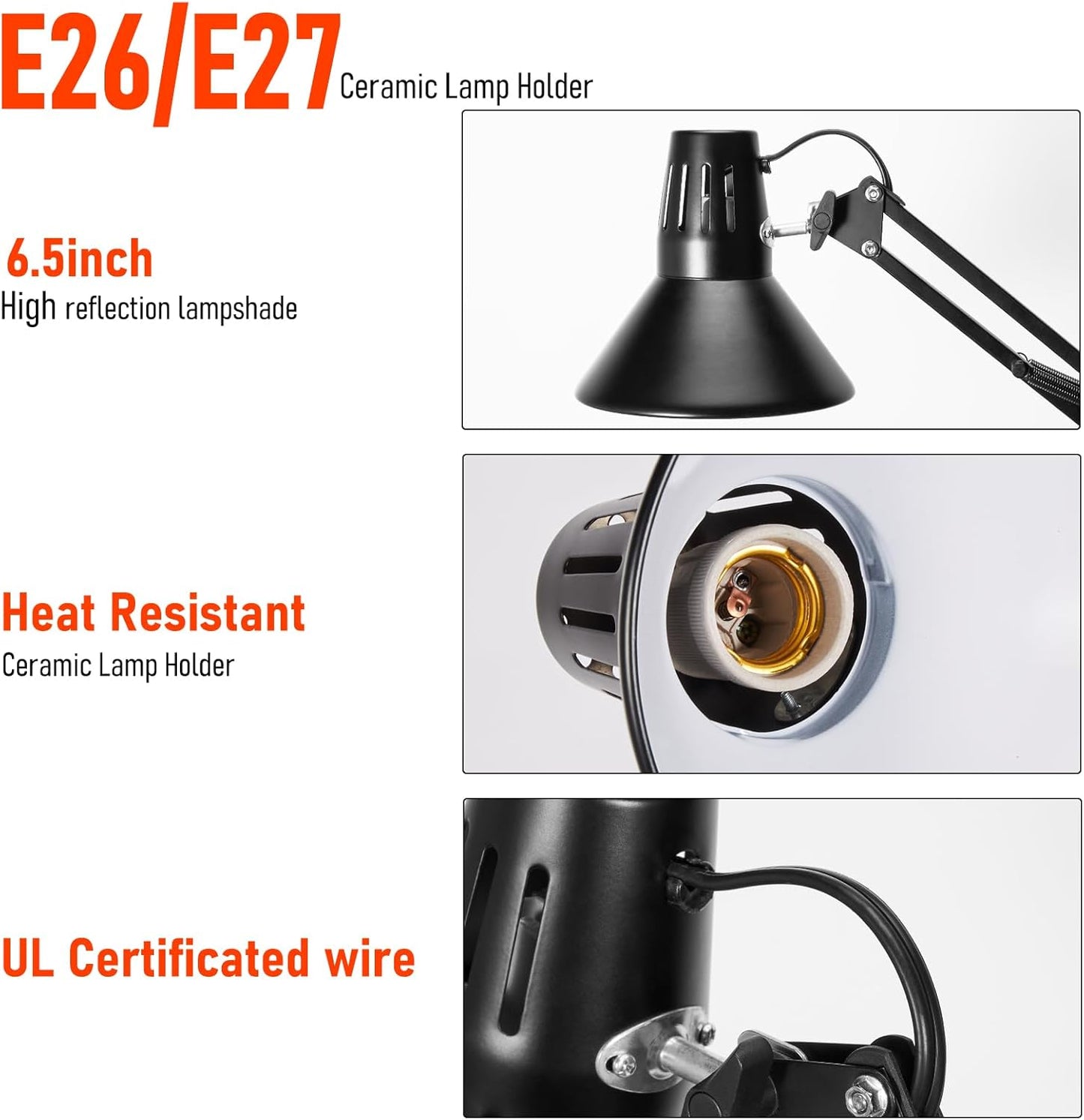 Reptile Heat lamp Reptile Light Fixture with Heat Lamp Stand,Height Range from 15.7inch to 74.3inch with 360°Adjustable Swing Arm for Bearded Dragon Turtles Snake and Chicks